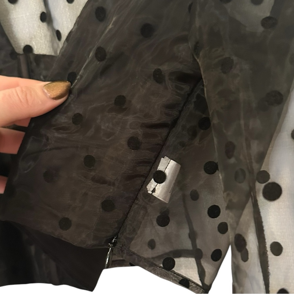 MESHKI Sailor Polka Dot Sheer Puff Sleeve Black Corset Top Size Small - Picture 7 of 8